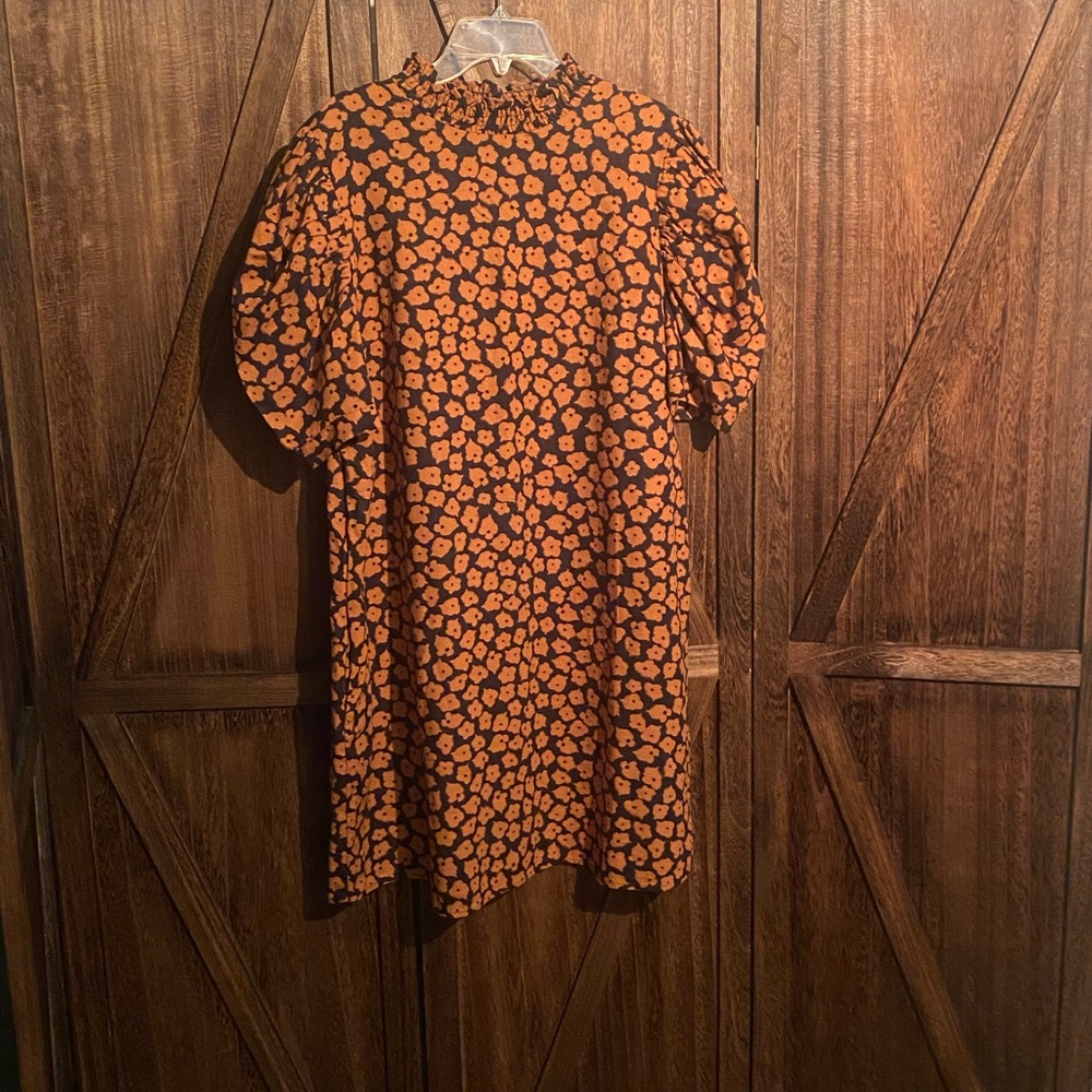 NWT, Who What Wear Orange and Black Floral Dress, Medium